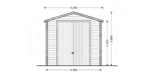 Augsts garāža kempings 4m x 8m, 44mm, 32m² zīmējums no priekšpuses