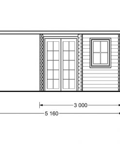 Koka māja Aisne plus 8 m² + terase - zīmējums no priekšpuses