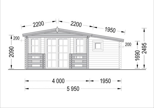 Dārza māja ISLA 15m² + 7,25m² terase - zīmējums no priekšpuses