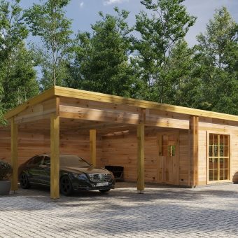 Tivoli – Divvietīga nojumes tipa garāža ar studiju (5.95 × 9.5 m), 44 mm ar plakano jumtu