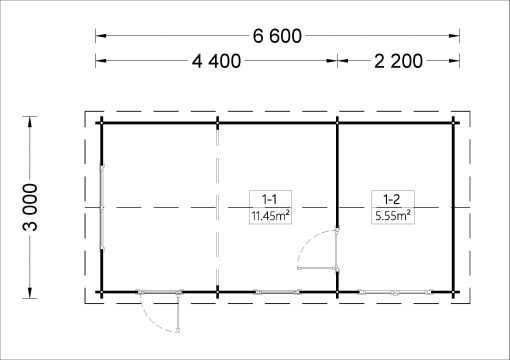 Dārza māja ELEONORA (44 mm), 6.6×3 m, 20 m²