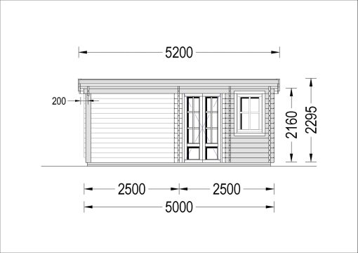 Dārza māja KATERINA (28 mm), 5×3 m, 7.5 m² + 7.5 m²