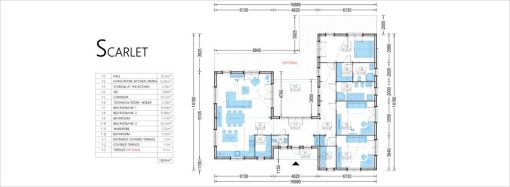 SCARLET koka māja 139 m² (16,9 × 14,2 m), 44 mm + apšuvums