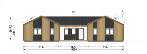 SCARLET koka māja 139 m² (16,9 × 14,2 m), 44 mm + apšuvums