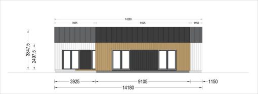 SCARLET koka māja 139 m² (16,9 × 14,2 m), 44 mm + apšuvums