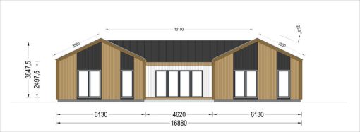 SCARLET koka māja 139 m² (16,9 × 14,2 m), 44 mm + apšuvums