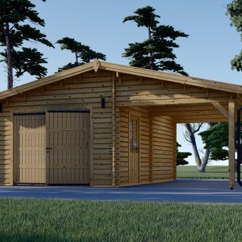 Kompakta koka garāža (4m x 6m) ar auto nojumi (3m x 6m), 44 mm, 40 m²