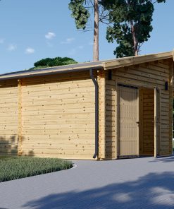 Kompakta koka garāža (4m x 6m) ar auto nojumi (3m x 6m), 44 mm, 40 m²