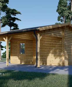 Kompakta koka garāža (4m x 6m) ar auto nojumi (3m x 6m), 44 mm, 40 m²