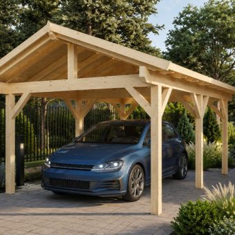 Koka auto nojume Carport-Niki (23 m²) | Divslīpju jumts